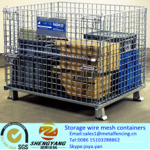 Fabricante por atacado portátil fácil de transportar cestas de transporte de armazém industrial empilhável de armazenamento de arame de malha
